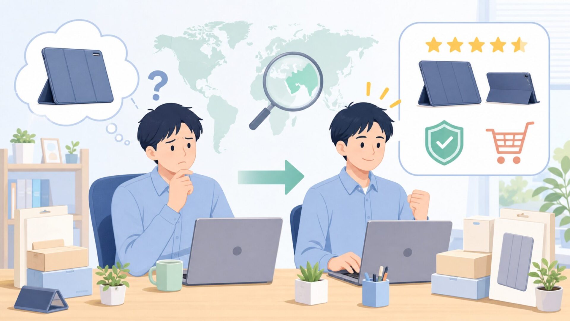 OMOTON iPadケースはどこの国？安全性と選び方ガイドの要点を表すイラスト
