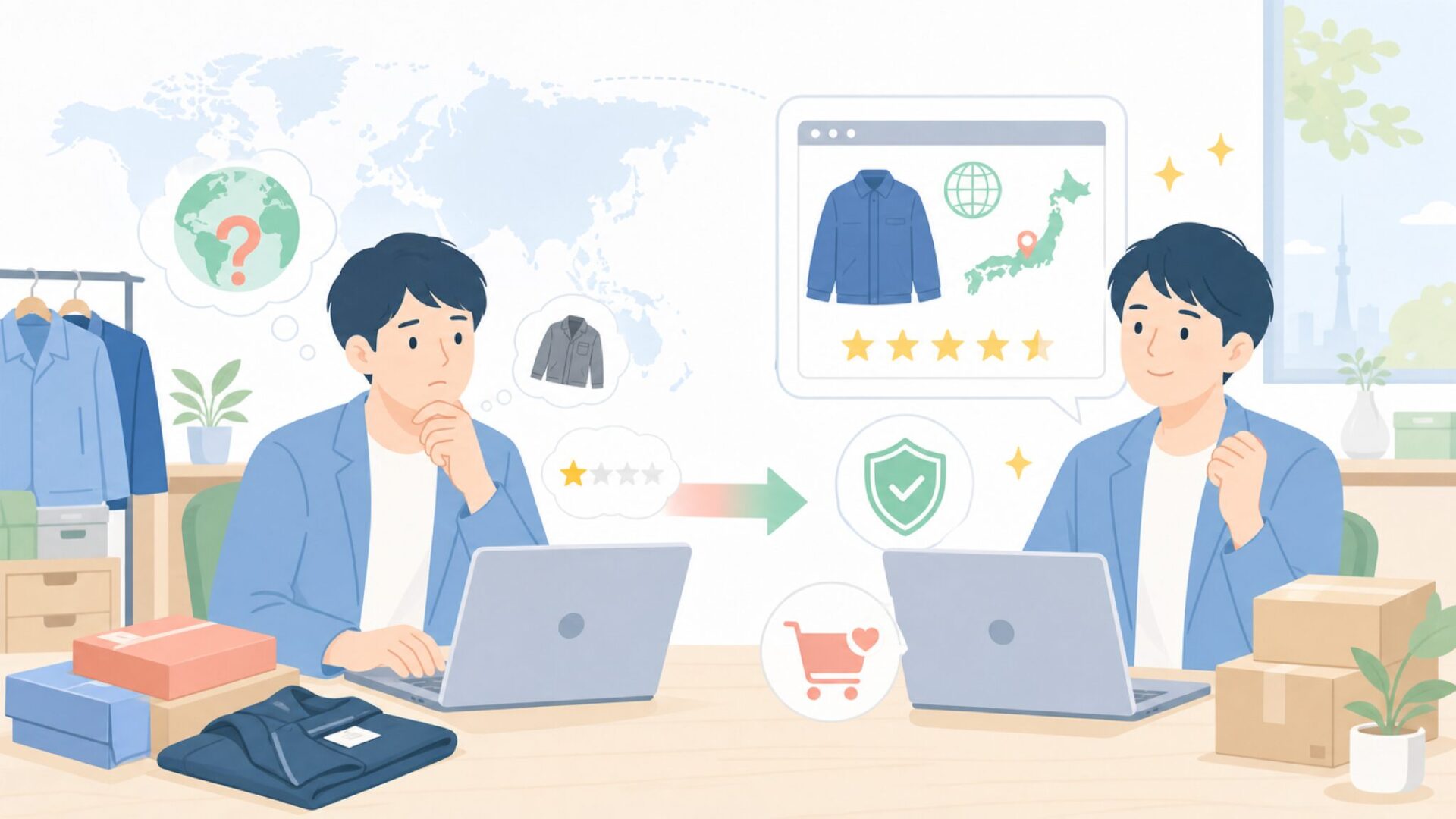 バートルどこの国？実は日本発——スタイリッシュな作業服ブランドの全貌の要点を表すイラスト