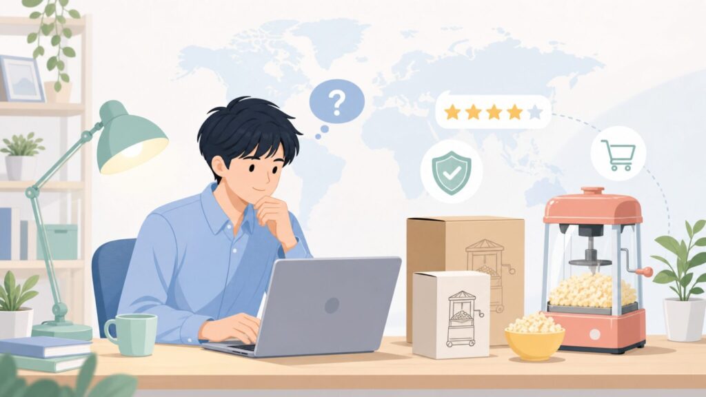 Nostalgiaポップコーンメーカーはどこの国?特徴と選び方を解説の要点を表すイラスト