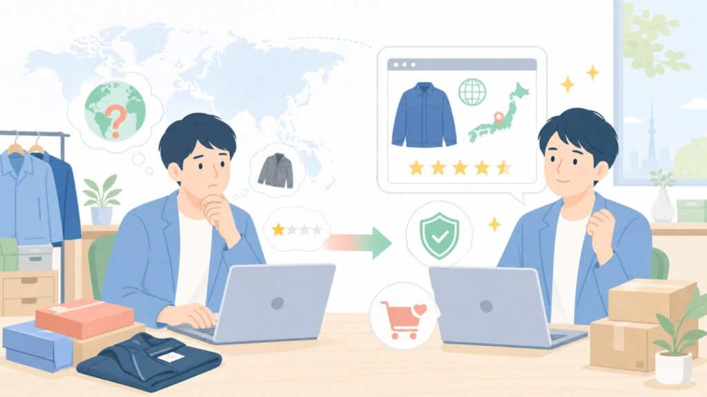 バートルどこの国?実は日本発——スタイリッシュな作業服ブランドの全貌の要点を表すイラスト