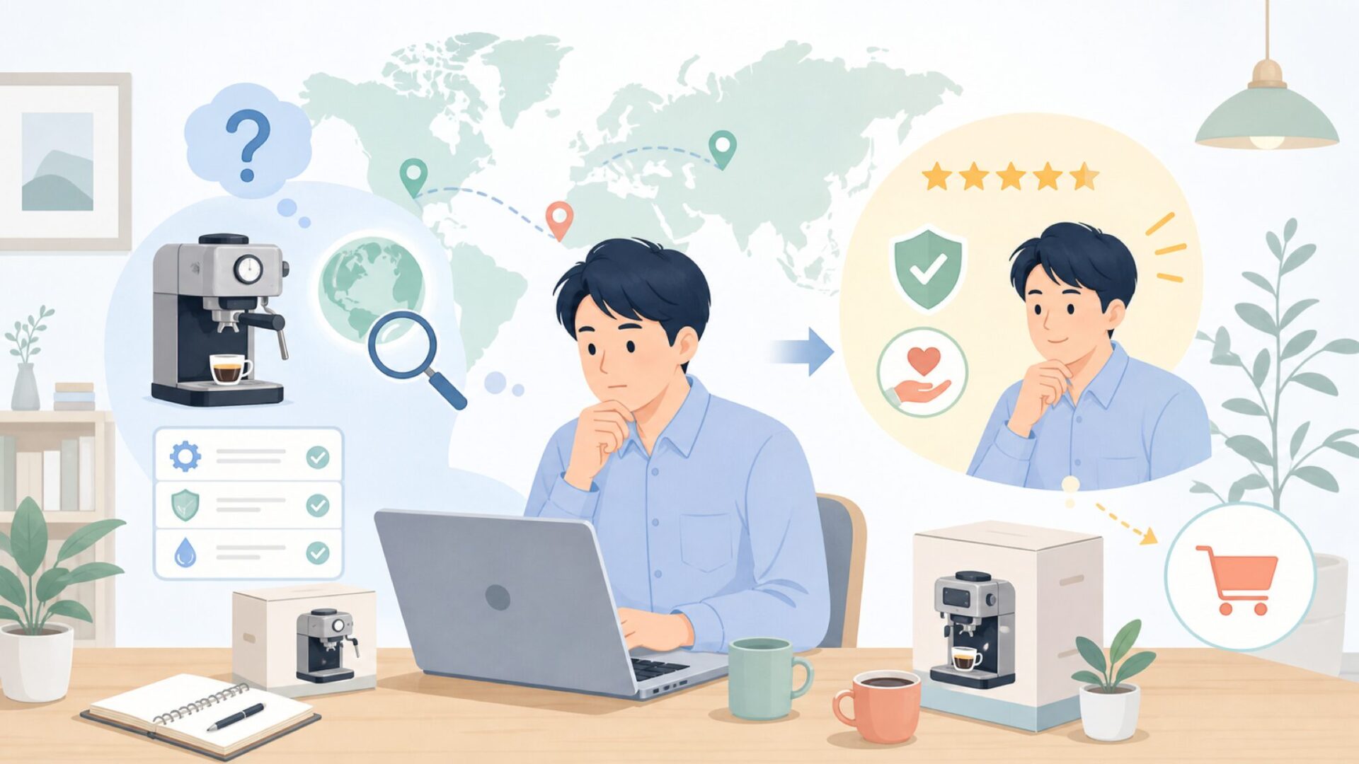 Yabanoはどこの国？エスプレッソマシンの実力と選び方を解説の要点を表すイラスト