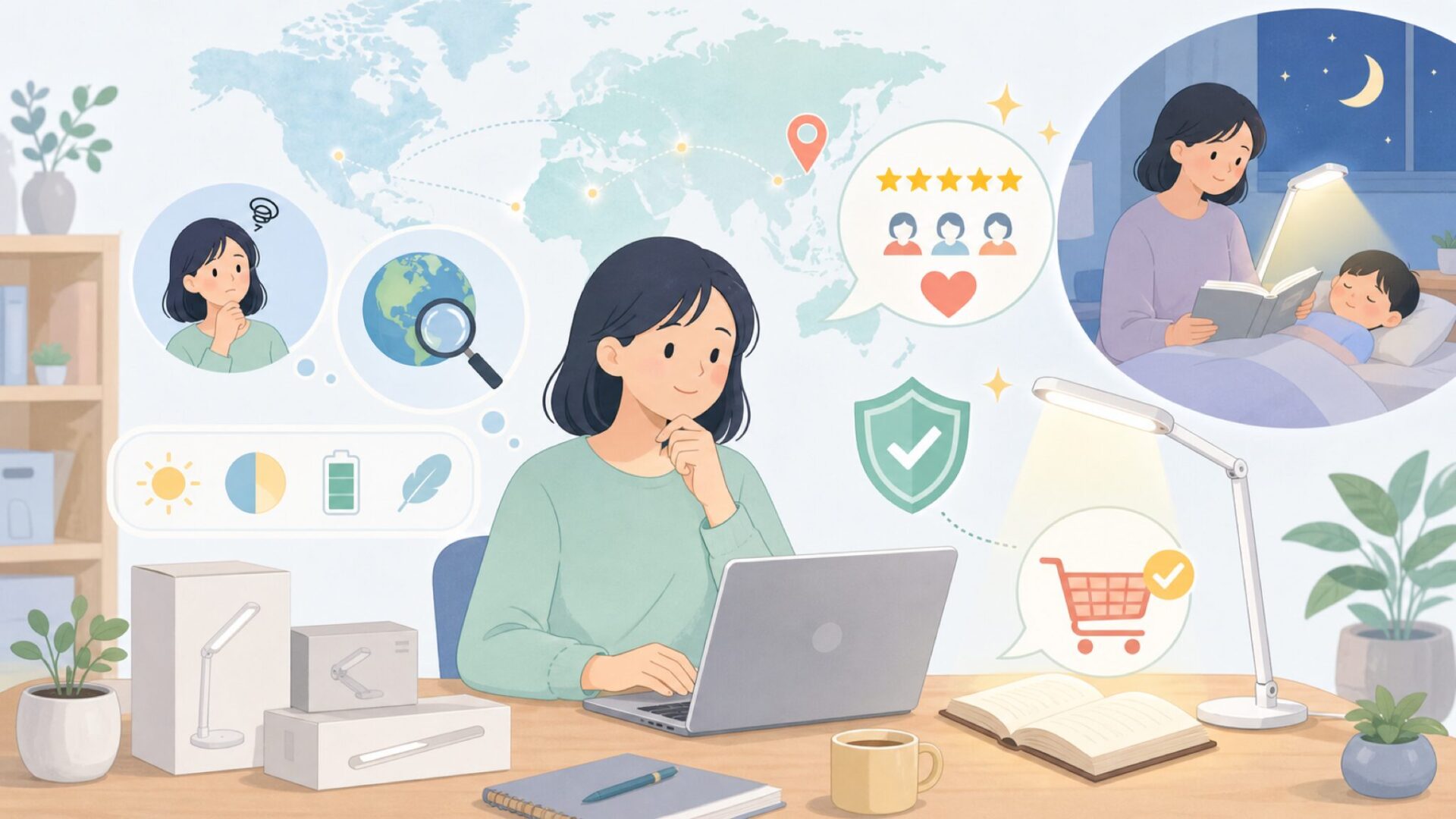 Glocusentブックライトはどこの国？信頼性と選び方を解説の要点を表すイラスト