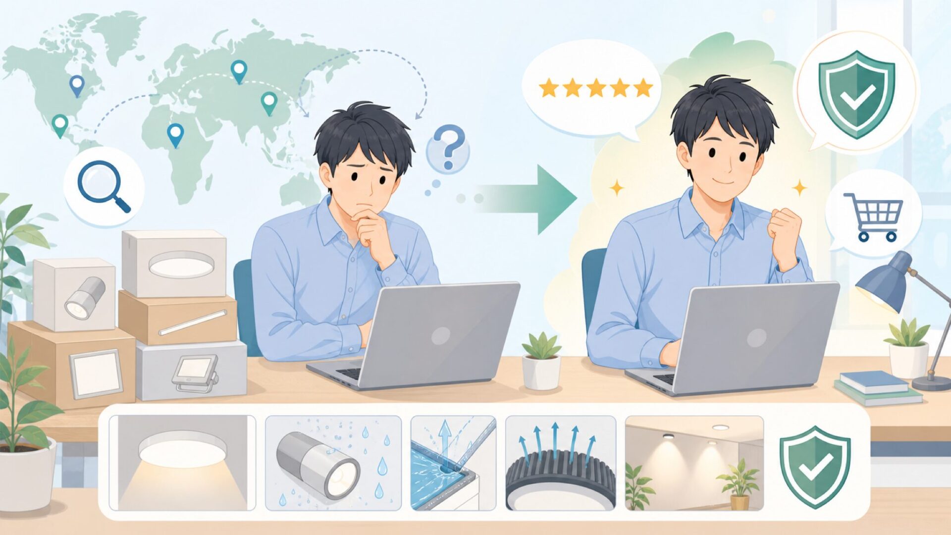 LEONLITE LEDライトはどこの国？特徴・防水性能を解説の要点を表すイラスト