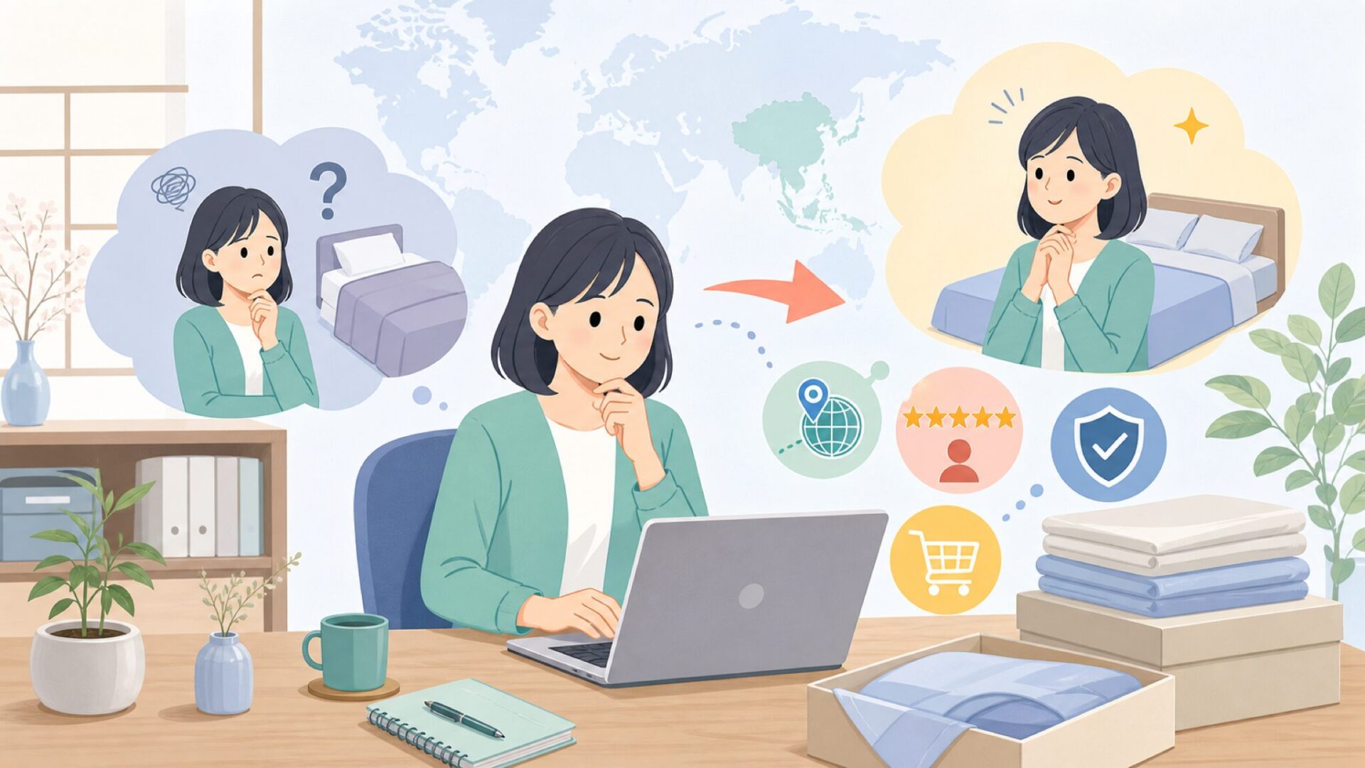 Mellanniシーツはどこの国のブランド?品質と選び方を解説の要点を表すイラスト