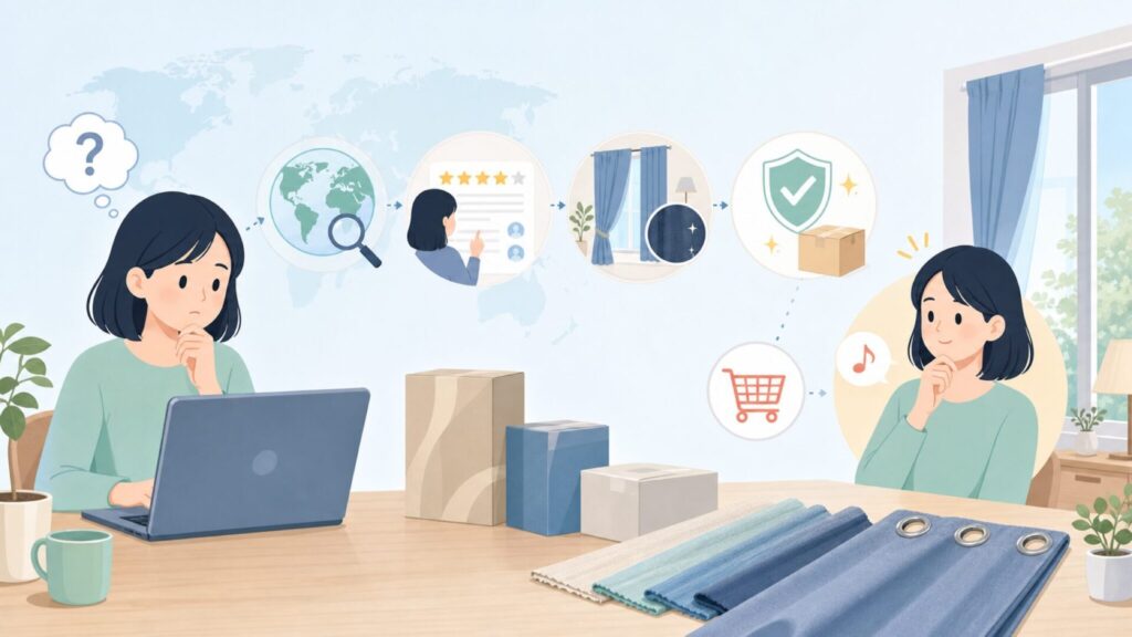Deconovoはどこの国のブランド?口コミと遮光性能を検証の要点を表すイラスト