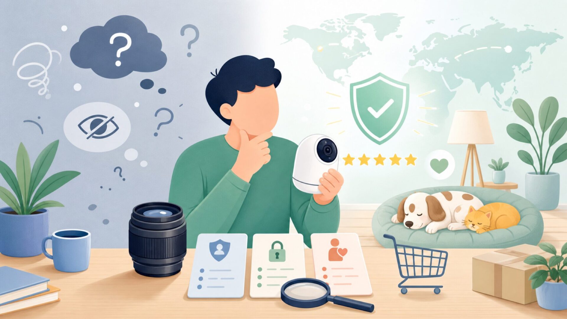 Nooieペットカメラはどこの国？安全性・口コミ・対策を徹底解説の要点を表すイラスト