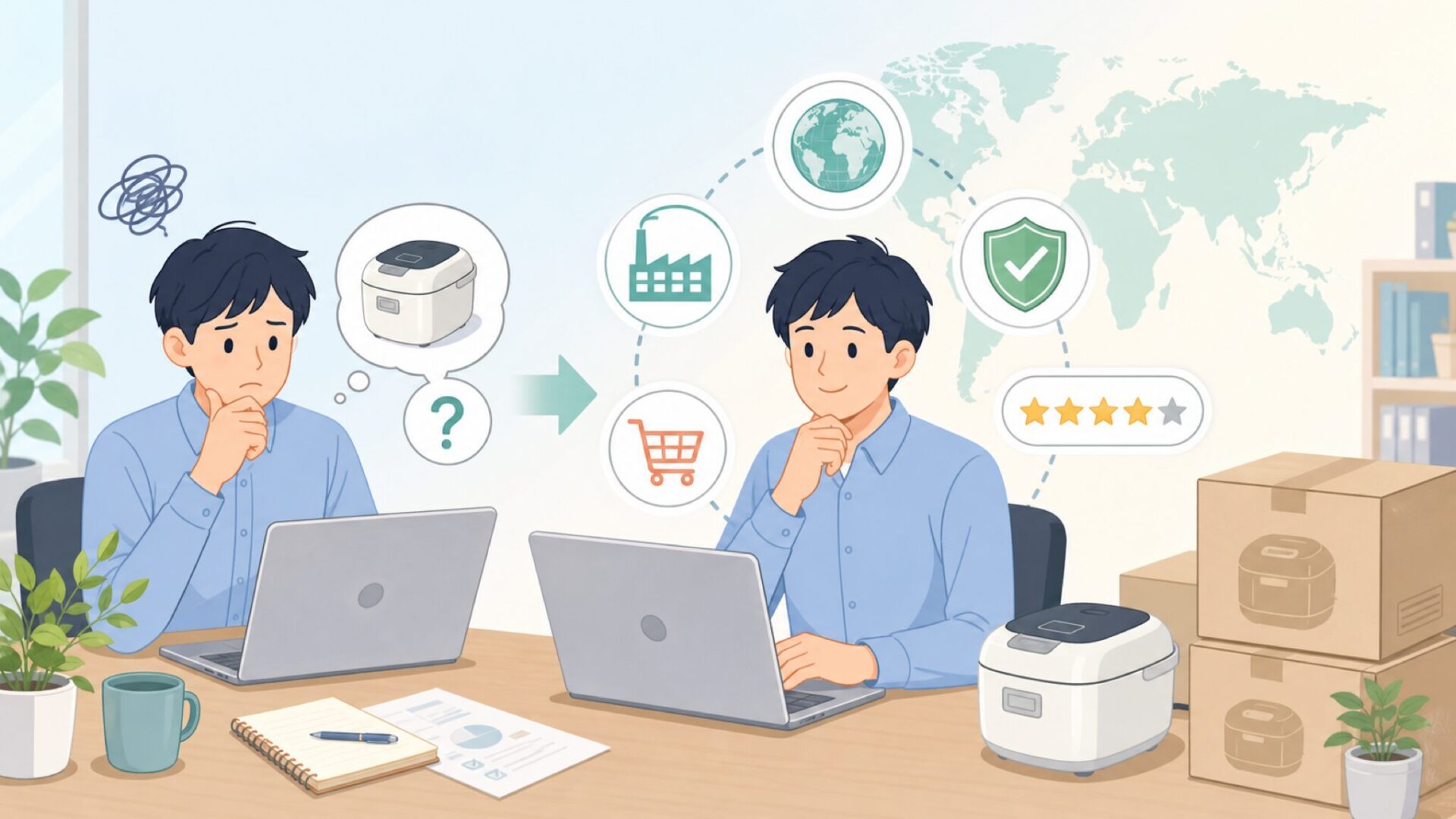 ROOMMATE炊飯器はどこの国製？運営会社と口コミを徹底解説の要点を表すイラスト