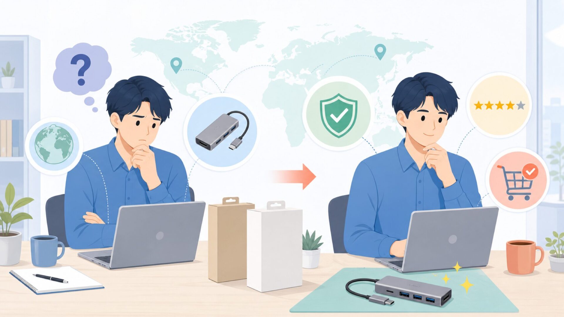 Hiearcoolはどこの国のブランド？USB-Cハブの実力を検証の要点を表すイラスト