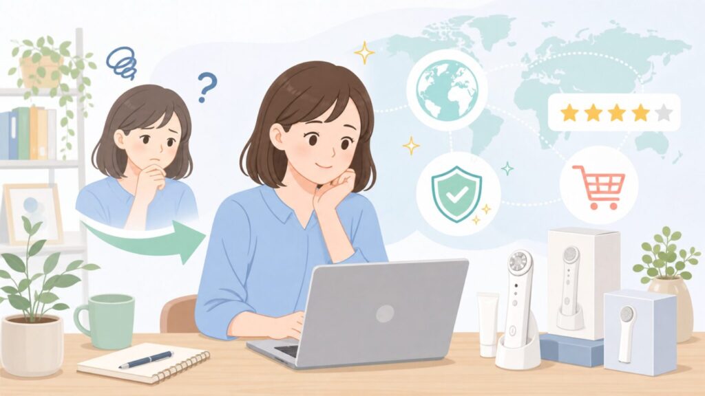 Areti(アレティ)はどこの国のブランド？美顔器の会社情報の要点を表すイラスト