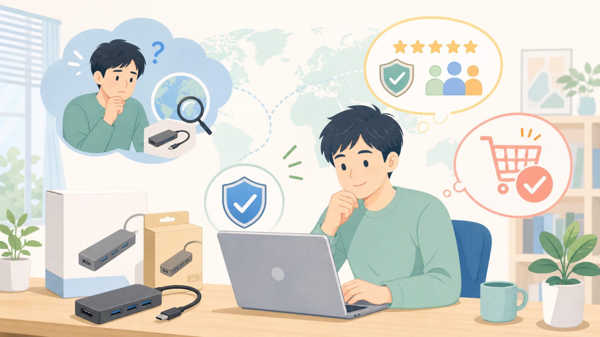 RSHTECH USBハブはどこの国？信頼性と選び方を徹底検証の要点を表すイラスト