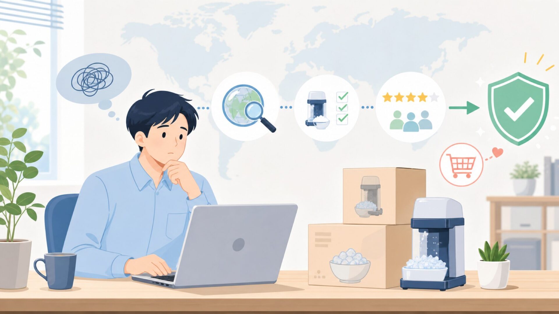 VIVOHOMEアイスクラッシャーはどこの国?特徴と評判を解説の要点を表すイラスト