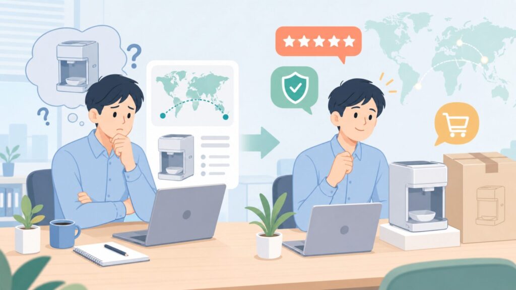Pudibeiかき氷機どこの国?購入前に知りたい5つの確認ポイントの要点を表すイラスト