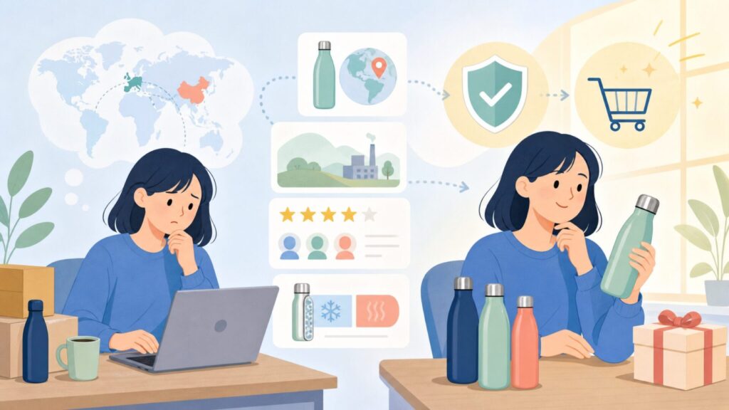 Chilly'sはどこの国のブランド?イギリス発のボトルを徹底解説の要点を表すイラスト