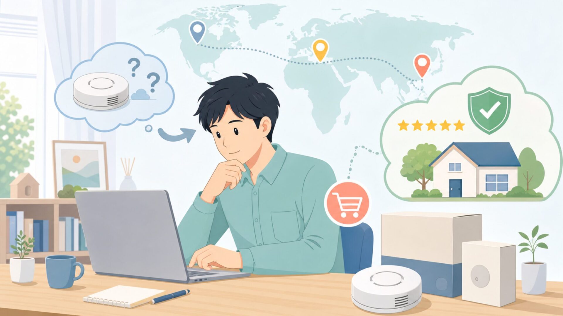 SimpliSafe煙感知器はどこの国?安全性と選び方を解説の要点を表すイラスト