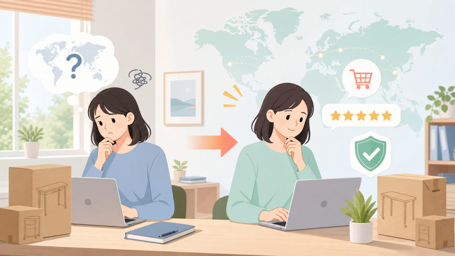 CubiCubiデスクはどこの国？評判・価格の理由を徹底解説の要点を表すイラスト