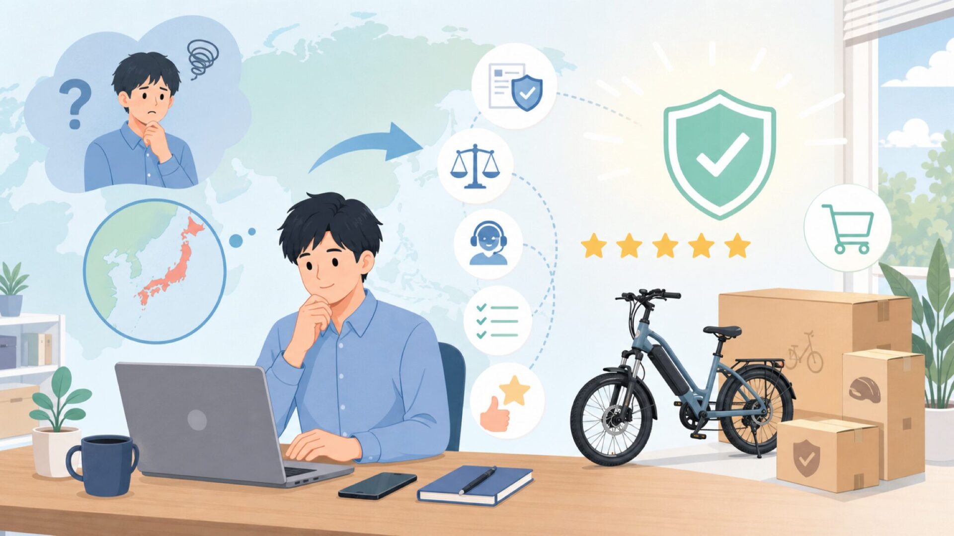 Heybike電動自転車はどこの国？合法性と評判を徹底解説の要点を表すイラスト