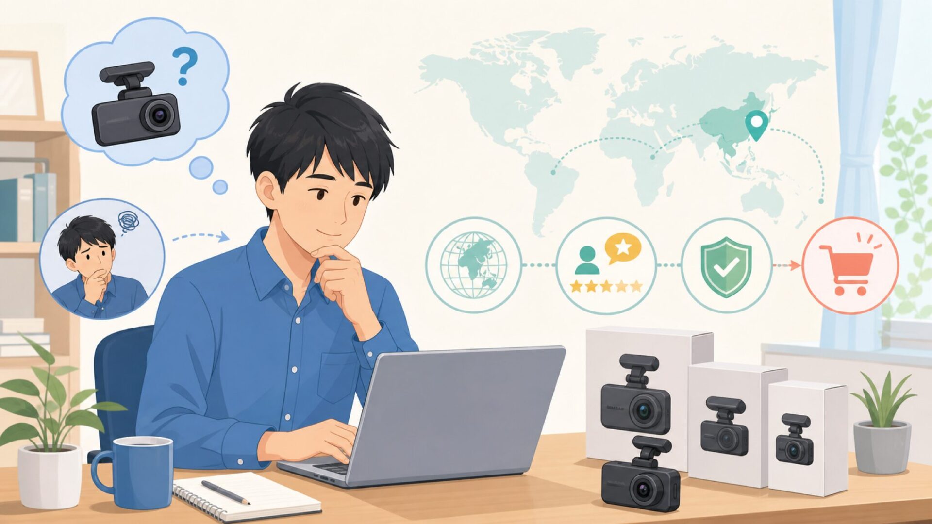 URVOLAXドライブレコーダーはどこの国？UR11Xを徹底検証の要点を表すイラスト