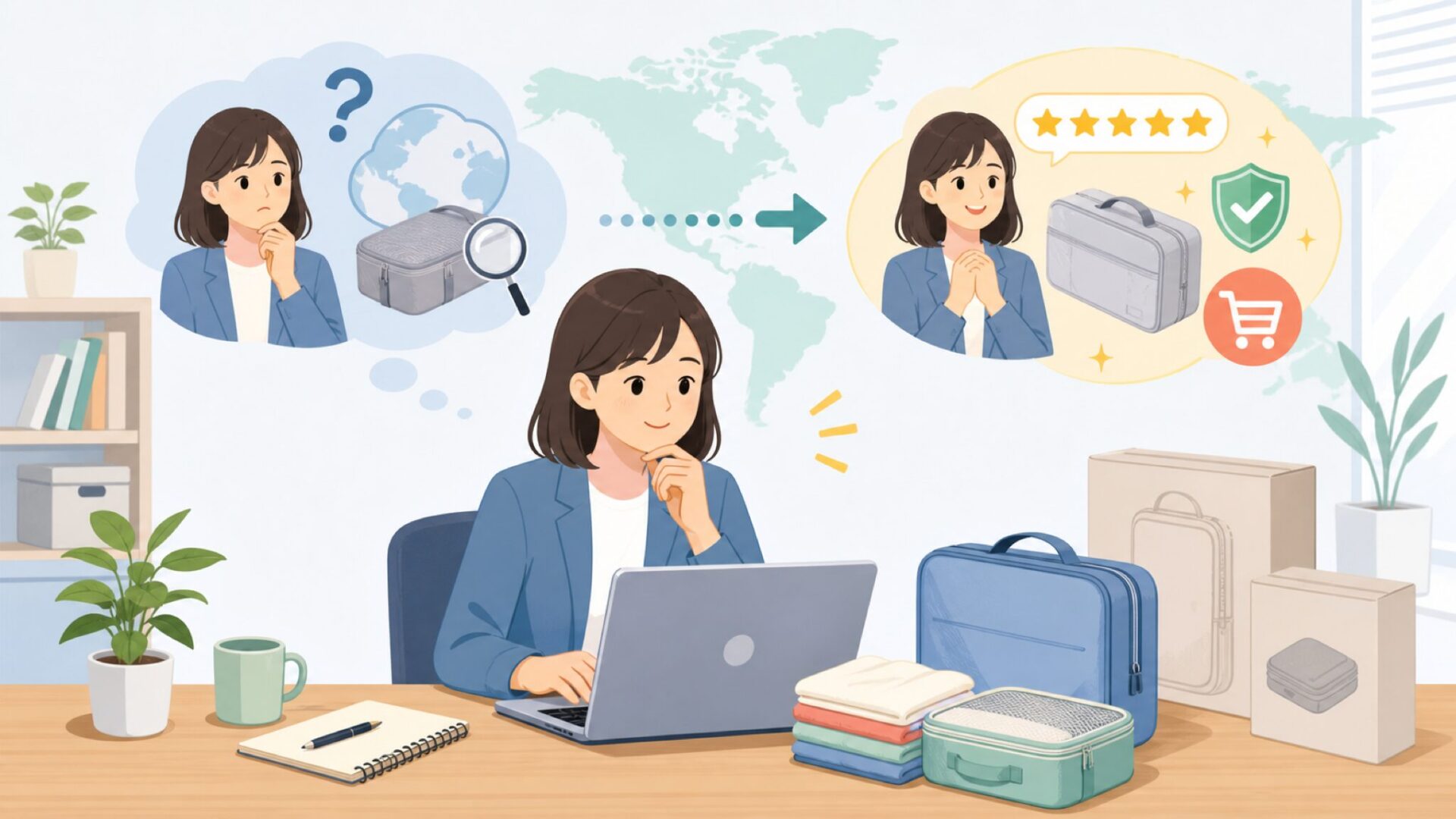 BAGAIL圧縮袋はどこの国？販売元と選び方を旅行前にチェックの要点を表すイラスト
