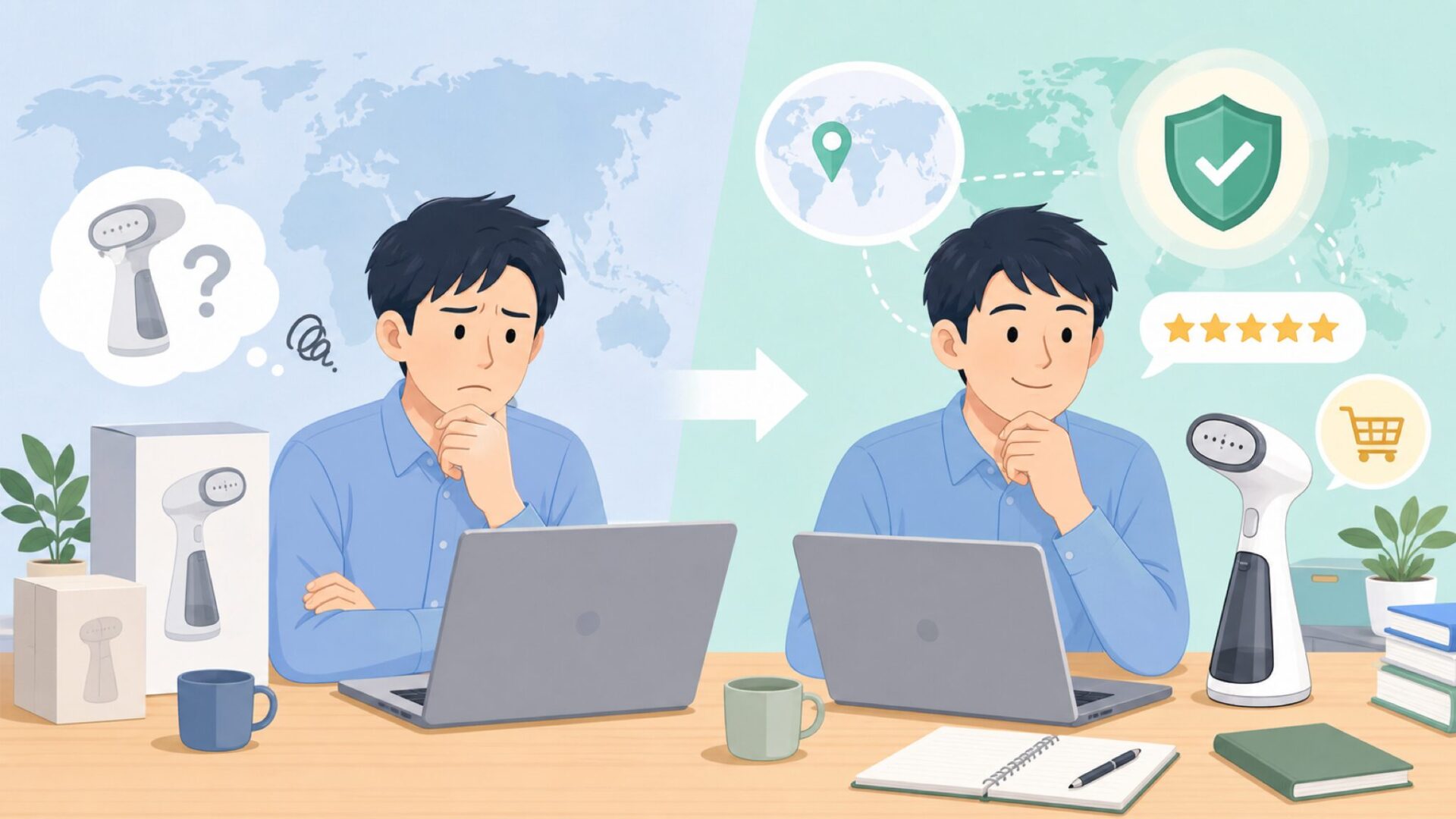 Beauturalはどこの国?衣類スチーマーの正体を徹底解説の要点を表すイラスト