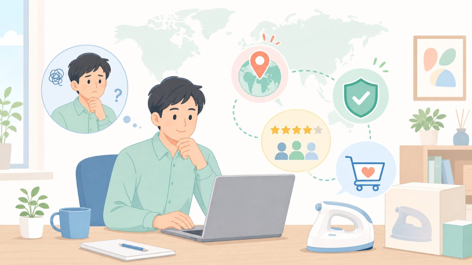 SANPINTECHのスチームアイロンはどこの国?口コミも解説の要点を表すイラスト
