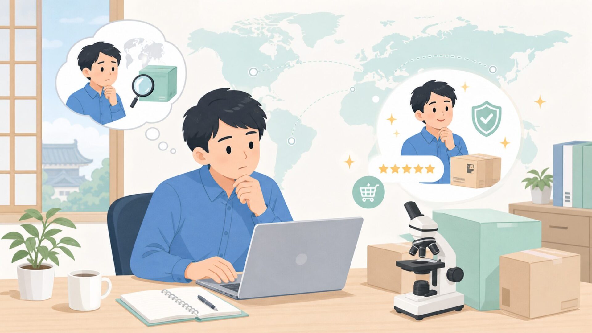 Aopick顕微鏡はどこの国のブランド?口コミで選び方を確認の要点を表すイラスト