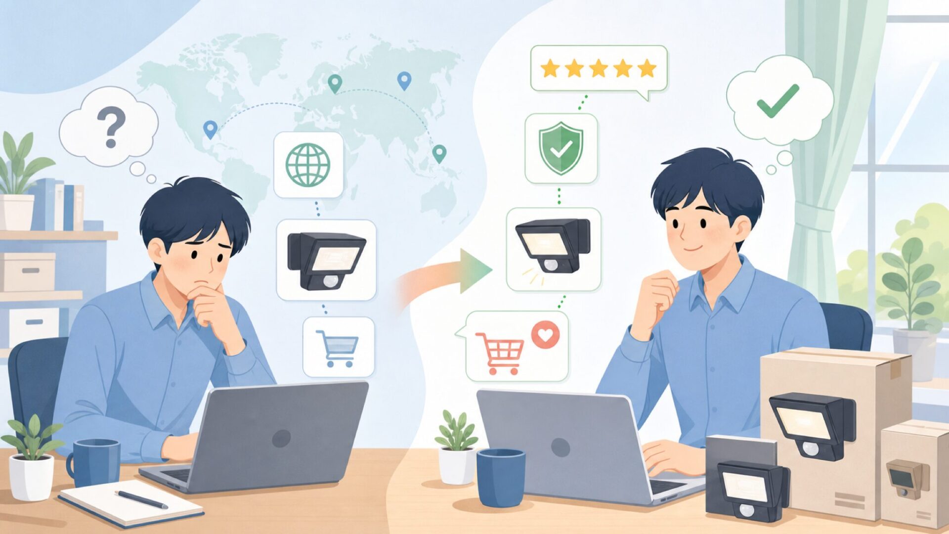 Onforuセンサーライトはどこの国？信頼性と選び方ガイドの要点を表すイラスト