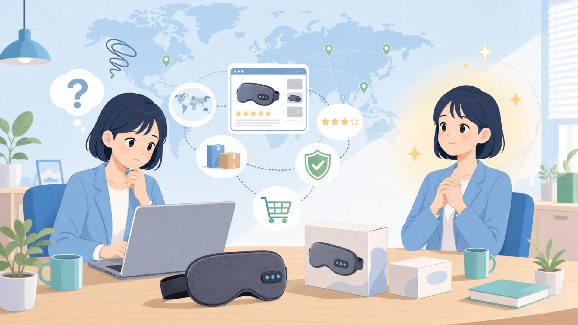 LC-dolidaアイマスクはどこの国？企業情報と口コミを徹底調査の要点を表すイラスト