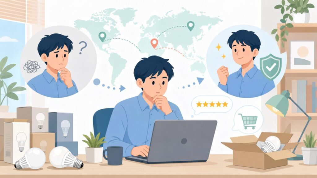 SANSI LED電球はどこの国？中国製でも安心な理由とはの要点を表すイラスト