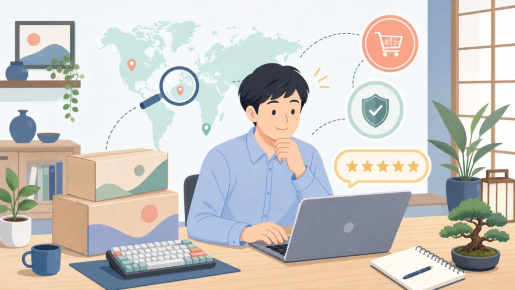 LeadsaiLキーボードはどこの国？会社概要と評判を確認の要点を表すイラスト