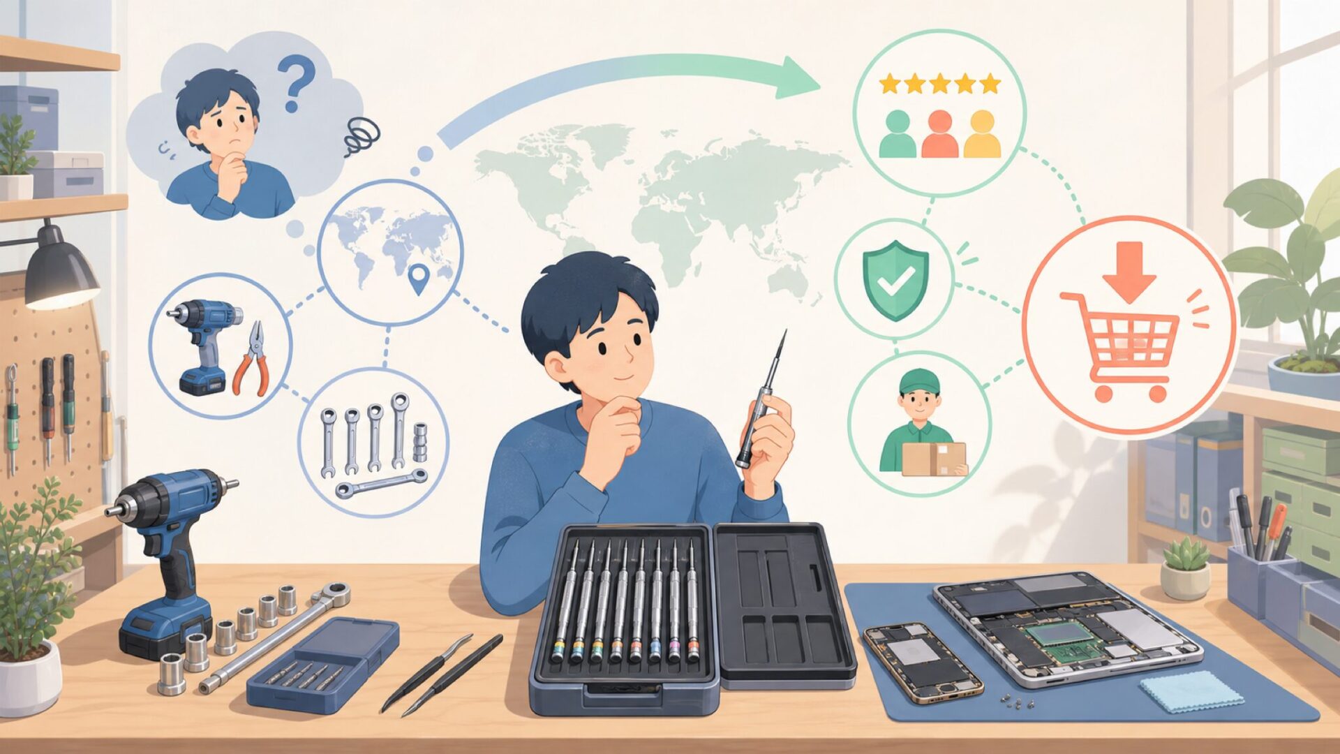 Kaisiはどこの国のメーカー?精密ドライバーの実力と選び方の要点を表すイラスト