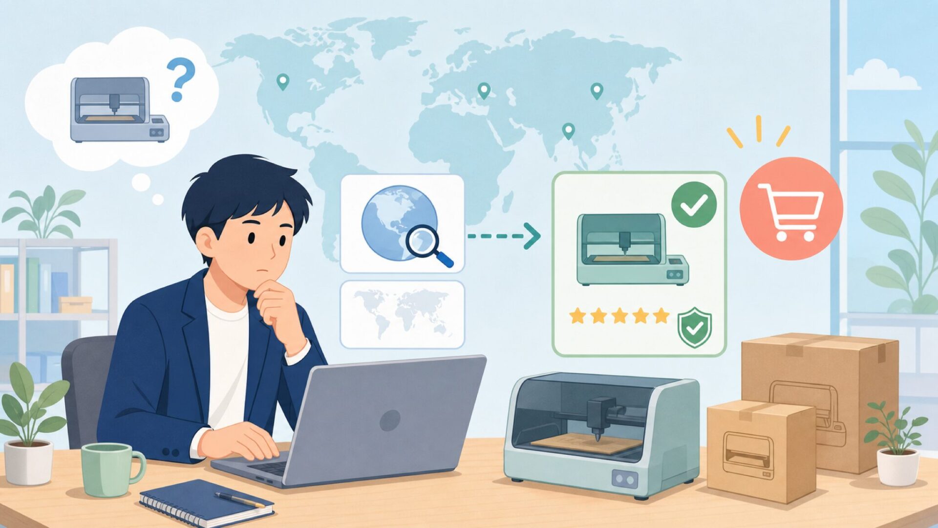TwoTreesはどこの国?レーザー彫刻機の評判と後悔しない選び方の要点を表すイラスト