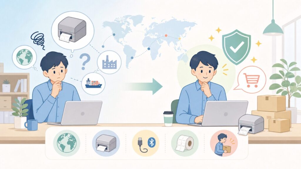 MUNBYNサーマルプリンターはどこの国のブランド？失敗しない選び方まで解説の要点を表すイラスト