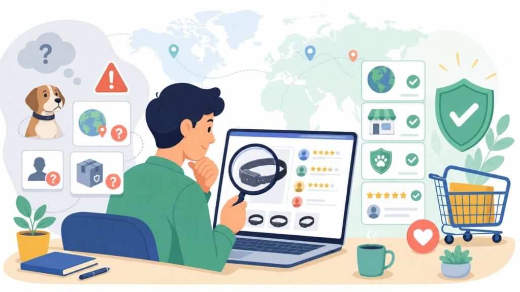 PATPETしつけ首輪はどこの国?会社概要と口コミを徹底解説の要点を表すイラスト
