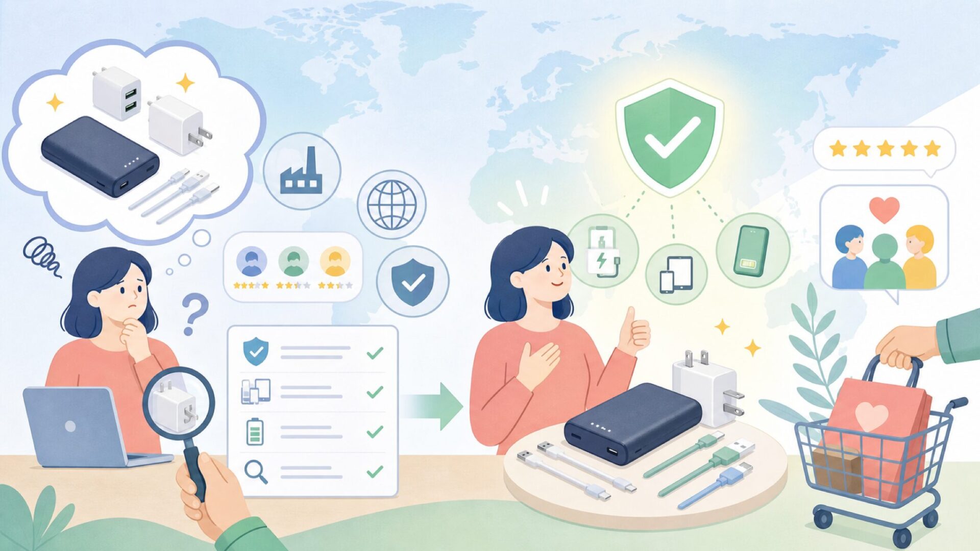 REIIEIOはどこの国?会社情報と安全性を見極める確認ポイントの要点を表すイラスト