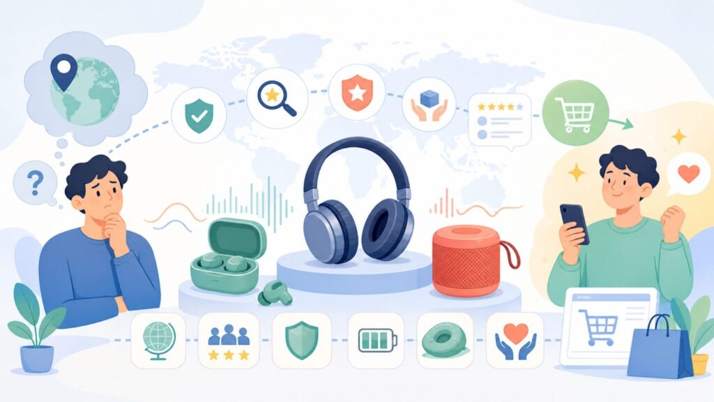 NOTABRICKはどこの国のブランド？評判と安全性を購入前に確認の要点を表すイラスト