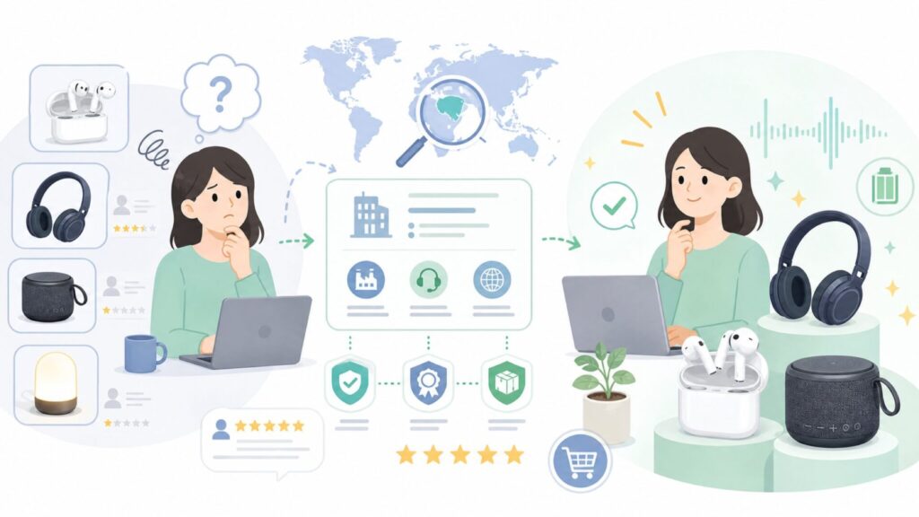 Mpow Lightingはどこの国の会社?正体と会社概要を解説の要点を表すイラスト