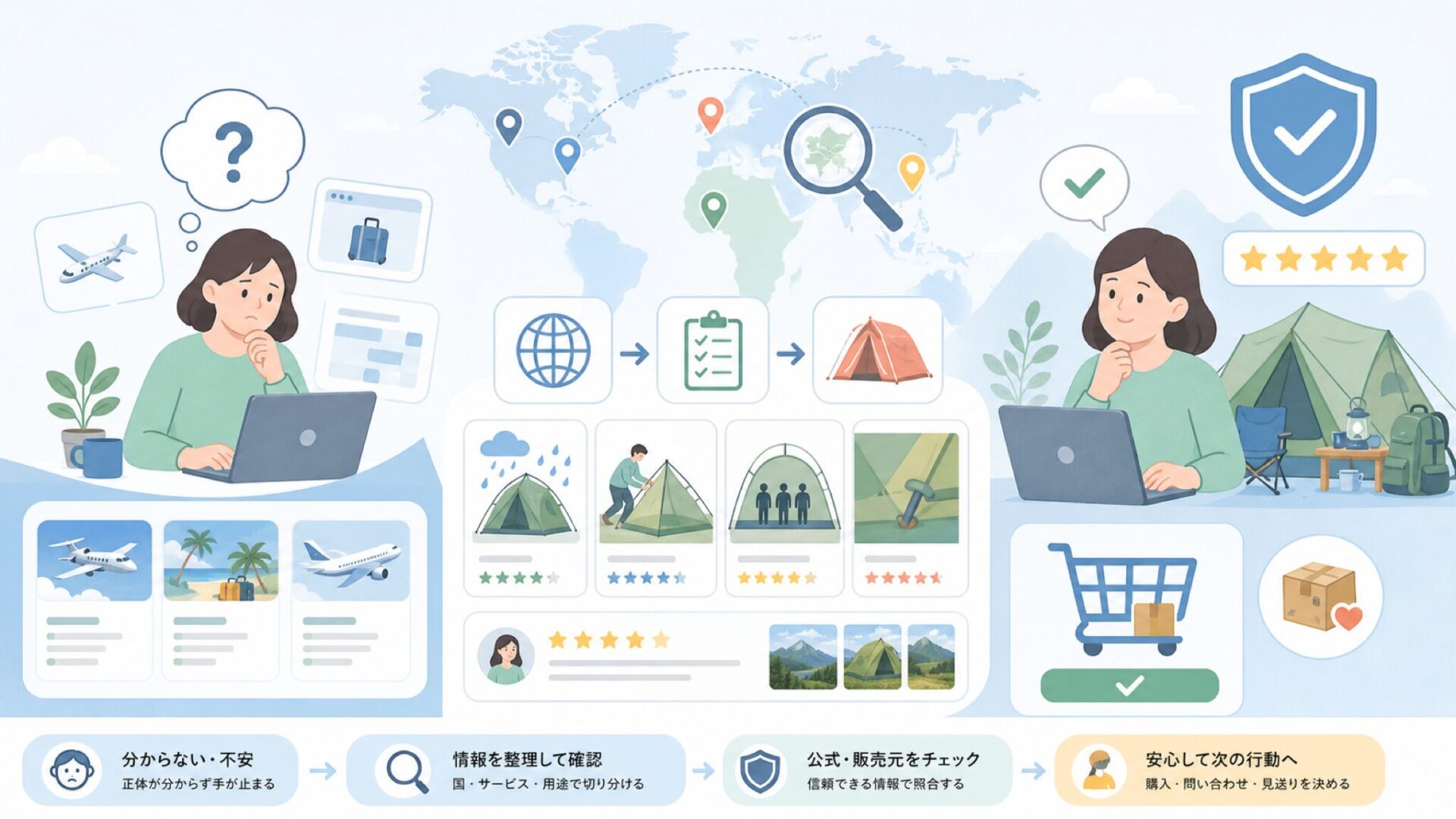 Luxjetどこの国?プライベートジェットと通販ブランドの違いの要点を表すイラスト