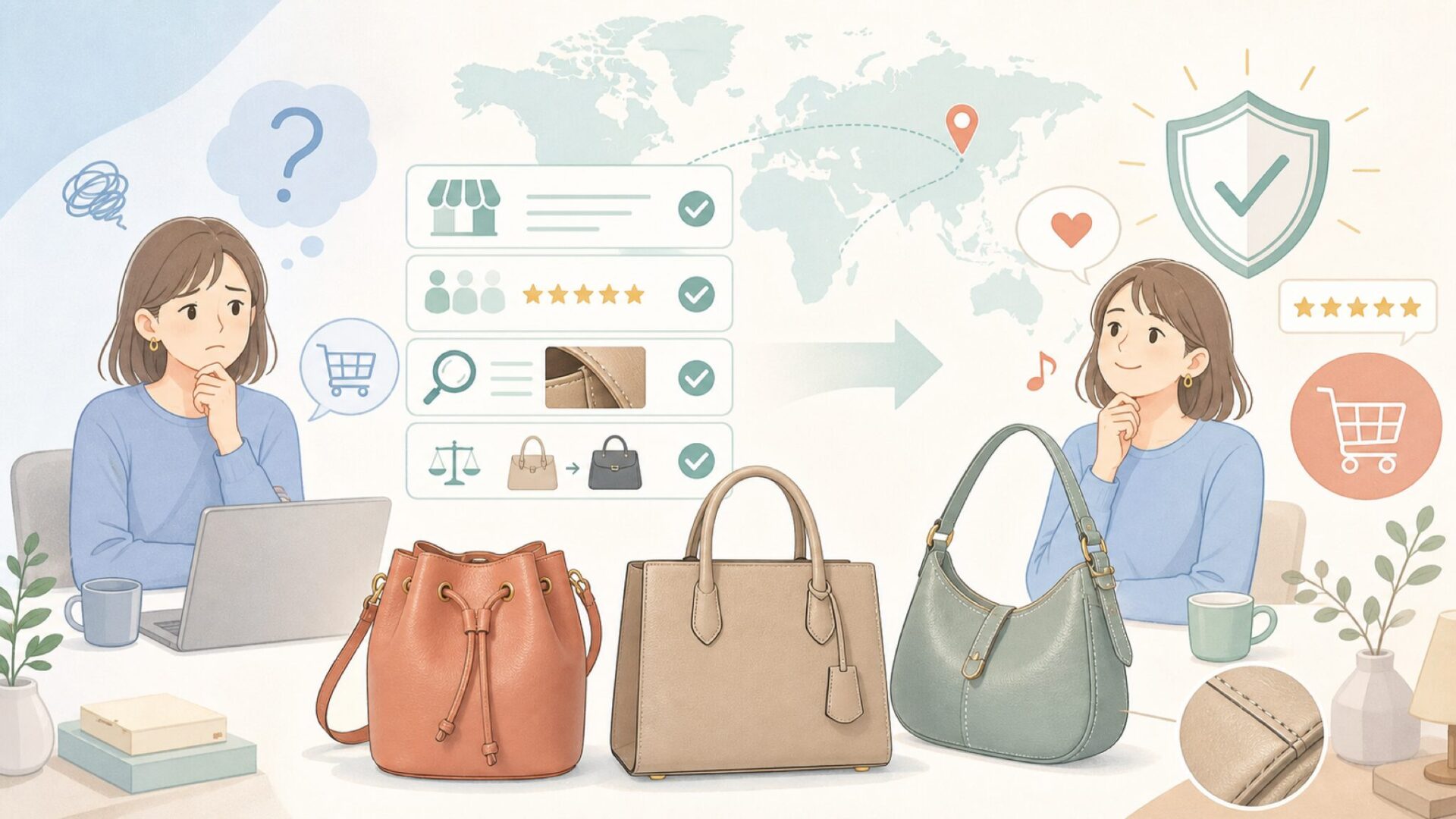 Lubardyバッグはどこの国のブランド?信頼性と選び方の要点を表すイラスト