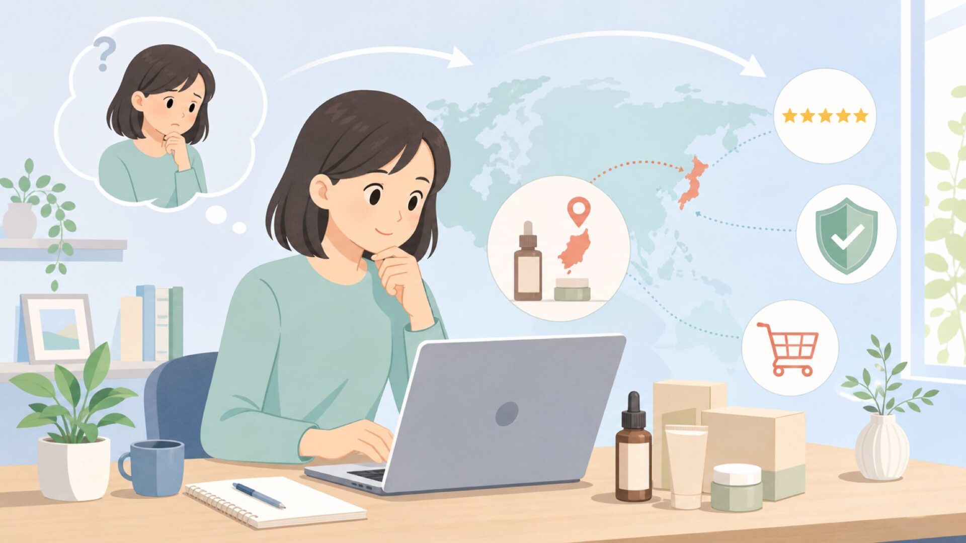 Mary&Mayはどこの国のブランド?韓国コスメの正体と人気商品の要点を表すイラスト