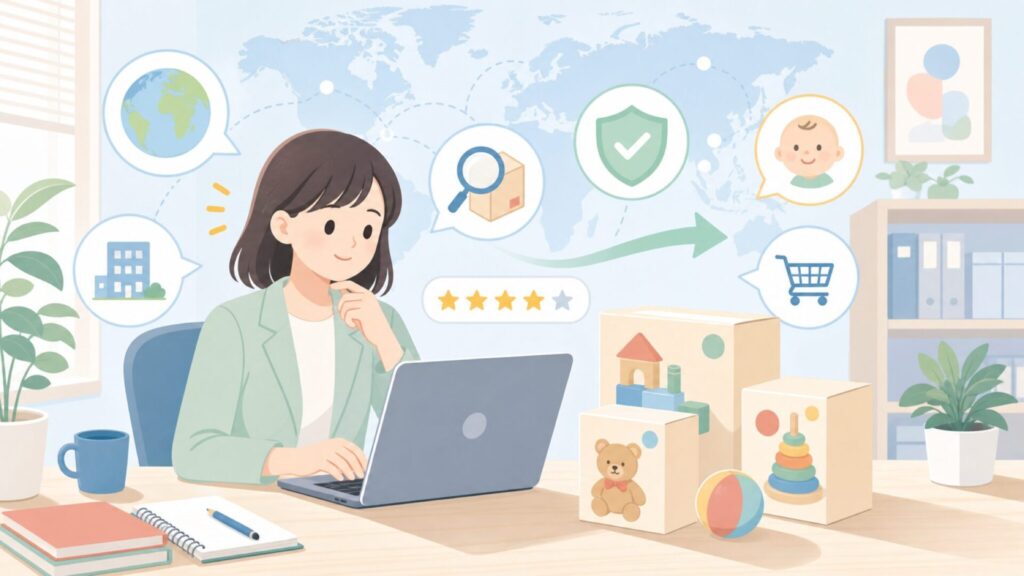 Alex Toysはどこの国?会社情報・安全性まとめの要点を表すイラスト