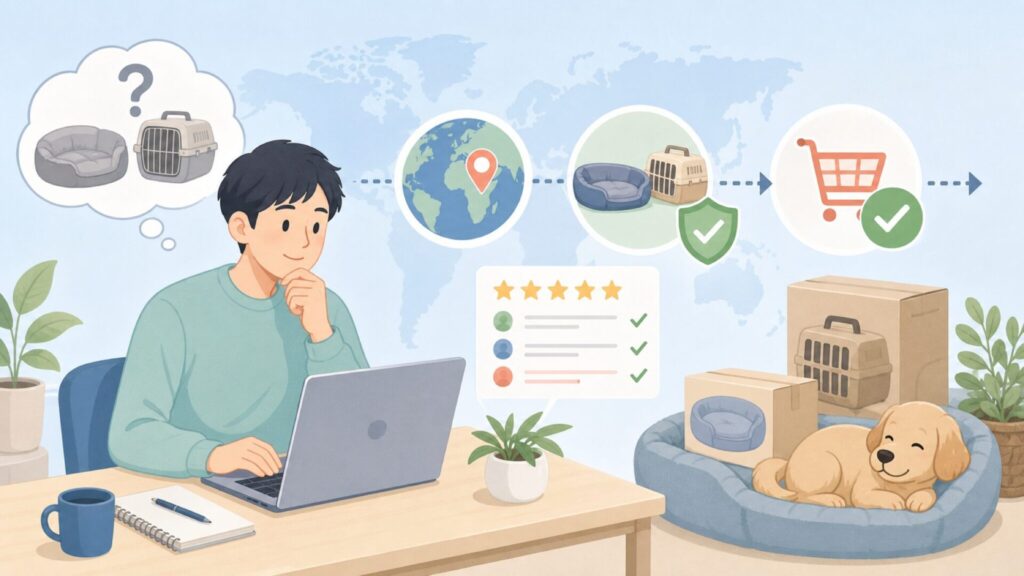 K&H Pet Productsはどこの国？正規品・販売店の見分け方の要点を表すイラスト