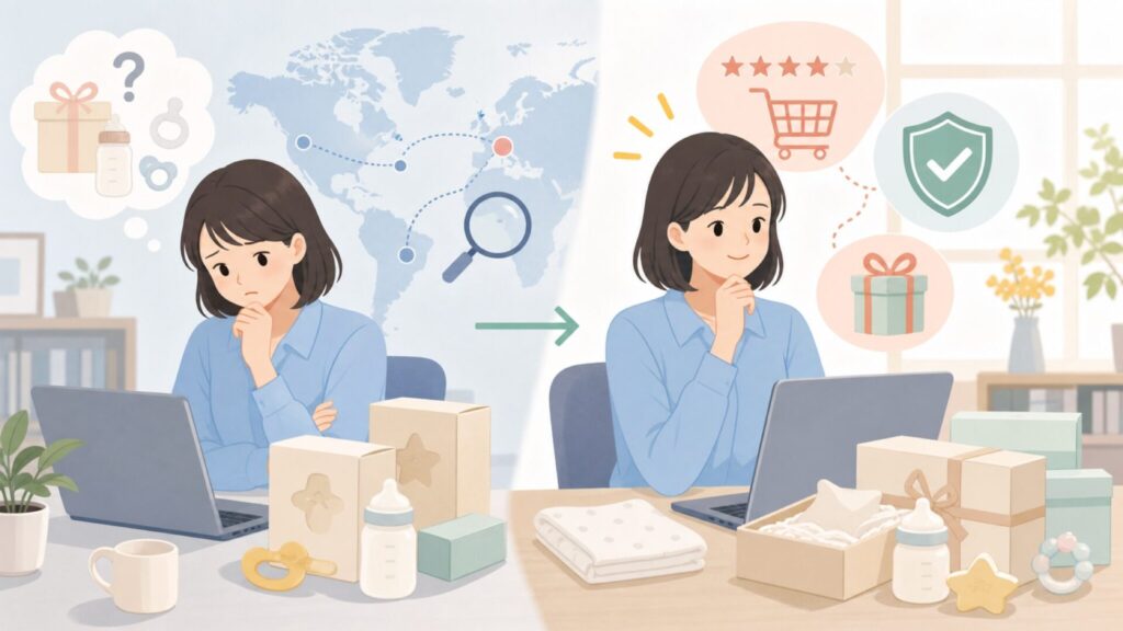 Mininorはどこの国のブランド？ベビー用品の安全性と購入先を徹底解説の要点を表すイラスト