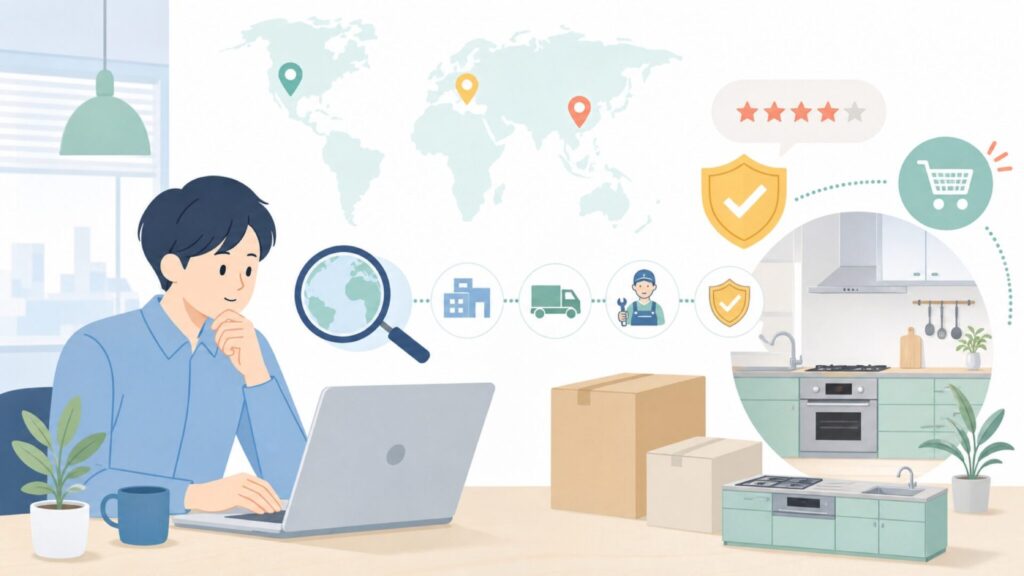 Judgeキッチンはどこの国？特徴と選び方を徹底解説の要点を表すイラスト