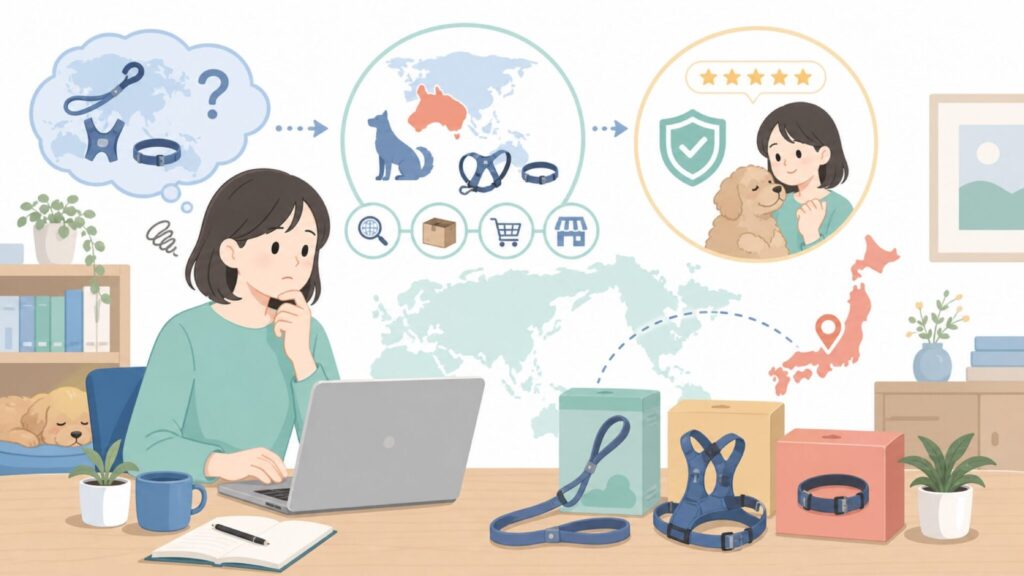 EzyDogはどこの国?オーストラリア発ペット用品の魅力を解説の要点を表すイラスト