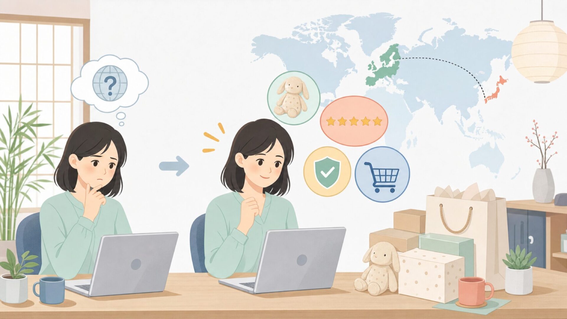 Fabelabはどこの国？デンマーク発ブランドの特徴と日本での買い方ガイドの要点を表すイラスト