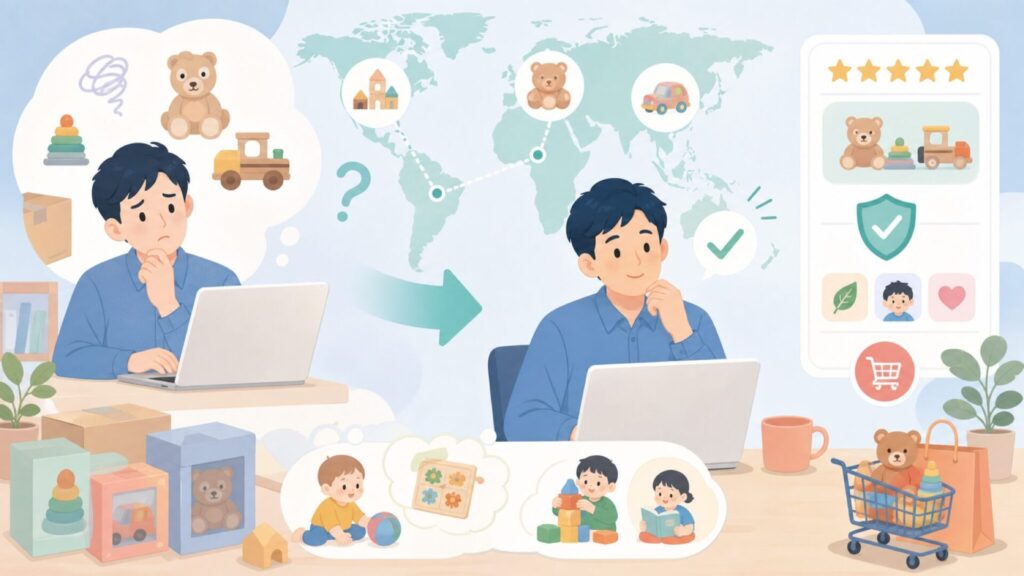 Learning Journeyはどこの国?おもちゃの種類と選び方ガイドの要点を表すイラスト