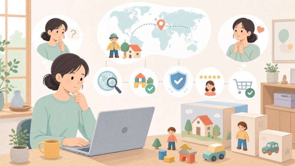 プレイモービルはどこの国のおもちゃ？ドイツ生まれの特徴と選び方の要点を表すイラスト
