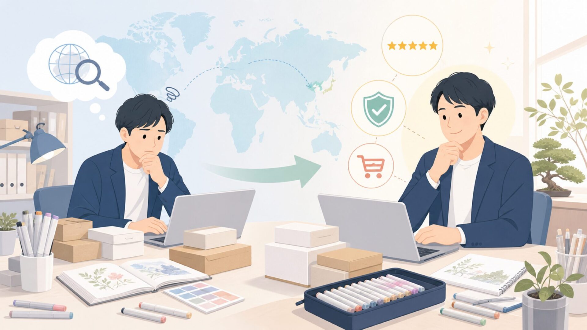 コピックはどこの国の画材？日本発Too株式会社の歴史と定番モデルの要点を表すイラスト