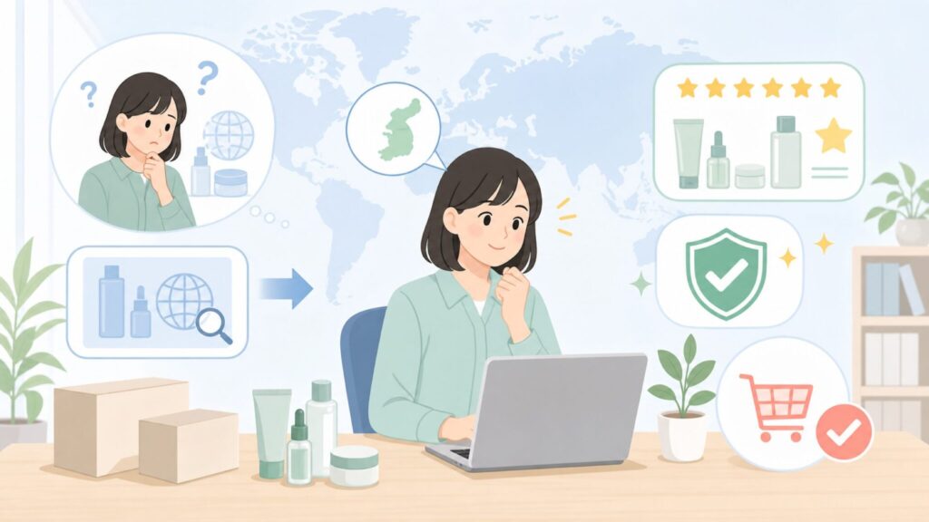 Anuaはどこの国？韓国コスメブランドの正体と人気商品ガイドの要点を表すイラスト