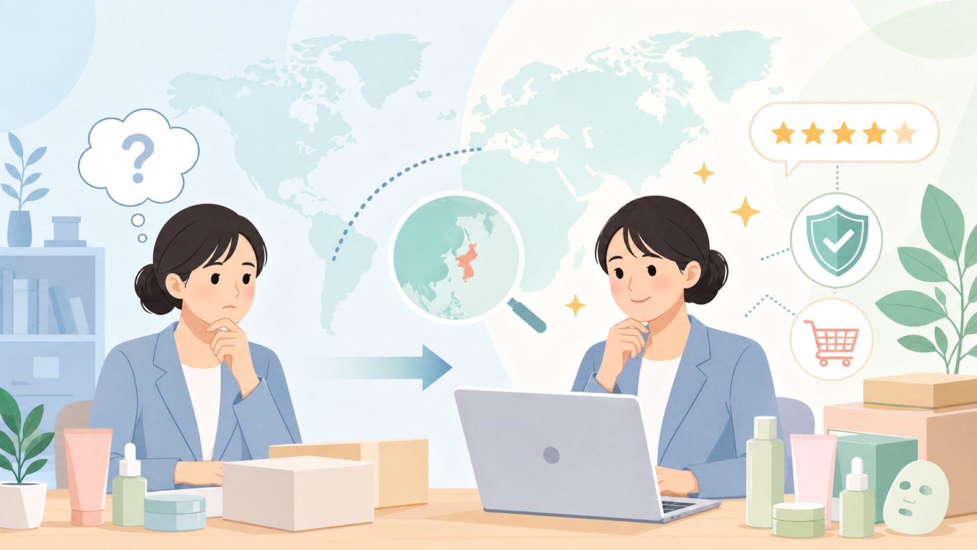 VT Cosmeticsはどこの国?韓国コスメの実力と人気商品ガイドの要点を表すイラスト